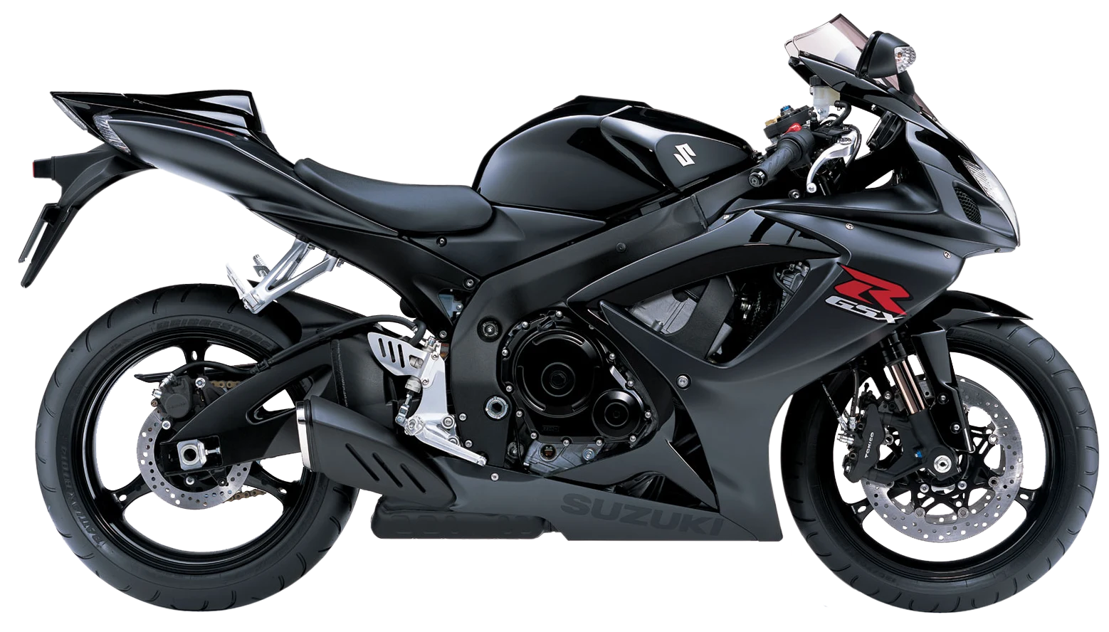 Motorcycle detail view highlighting the engine, front wheel, or chassis